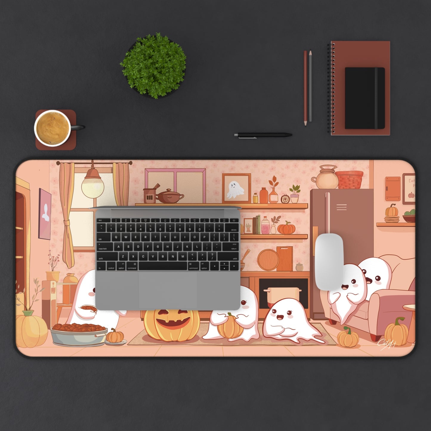 Autumn Halloween Desk Mat, Aesthetic Fall Desk Mat, Halloween Mouse Pad, Ghosts Mouse Mat