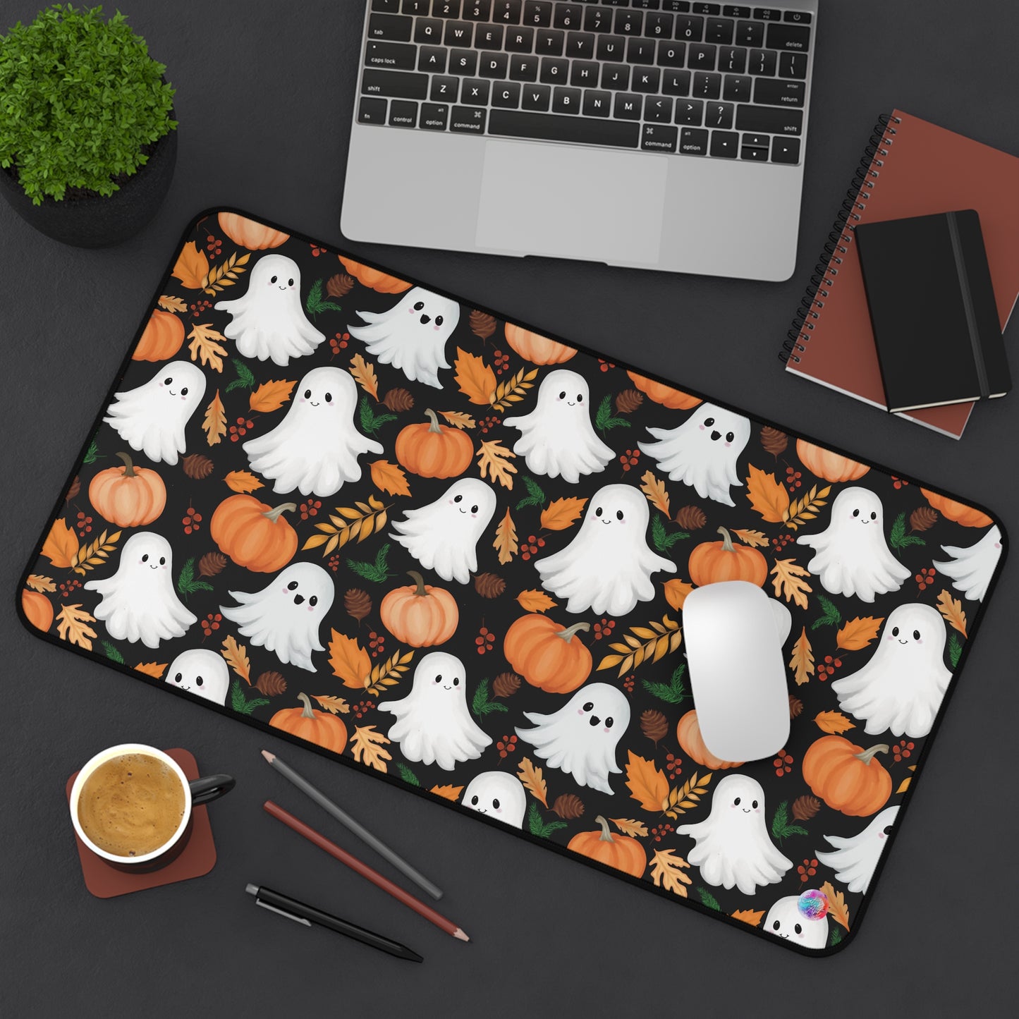 Halloween Mouse Pad, Pumpkin Fall Leaves Cute Ghosts Desk Mat, Office Decor, Gaming Mat, Computer Accessories, Halloween Decor, Autumn Mouse