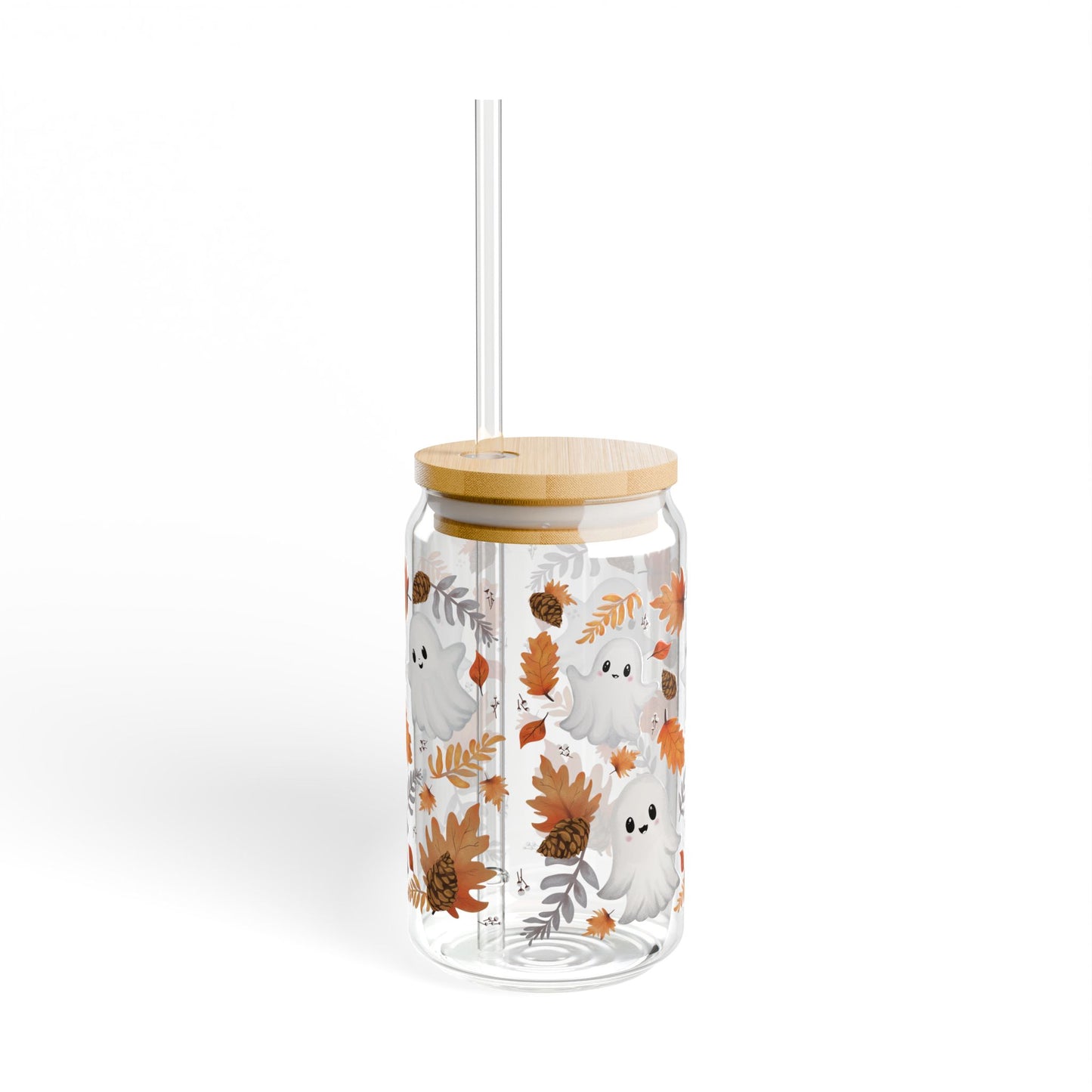 Autumn Sipper Glass, Fall Tumbler Mug with Lid and Straw, Seasonal Drinkware, Thanksgiving Gift, Harvest Party Decor, Pumpkin Spice Latte