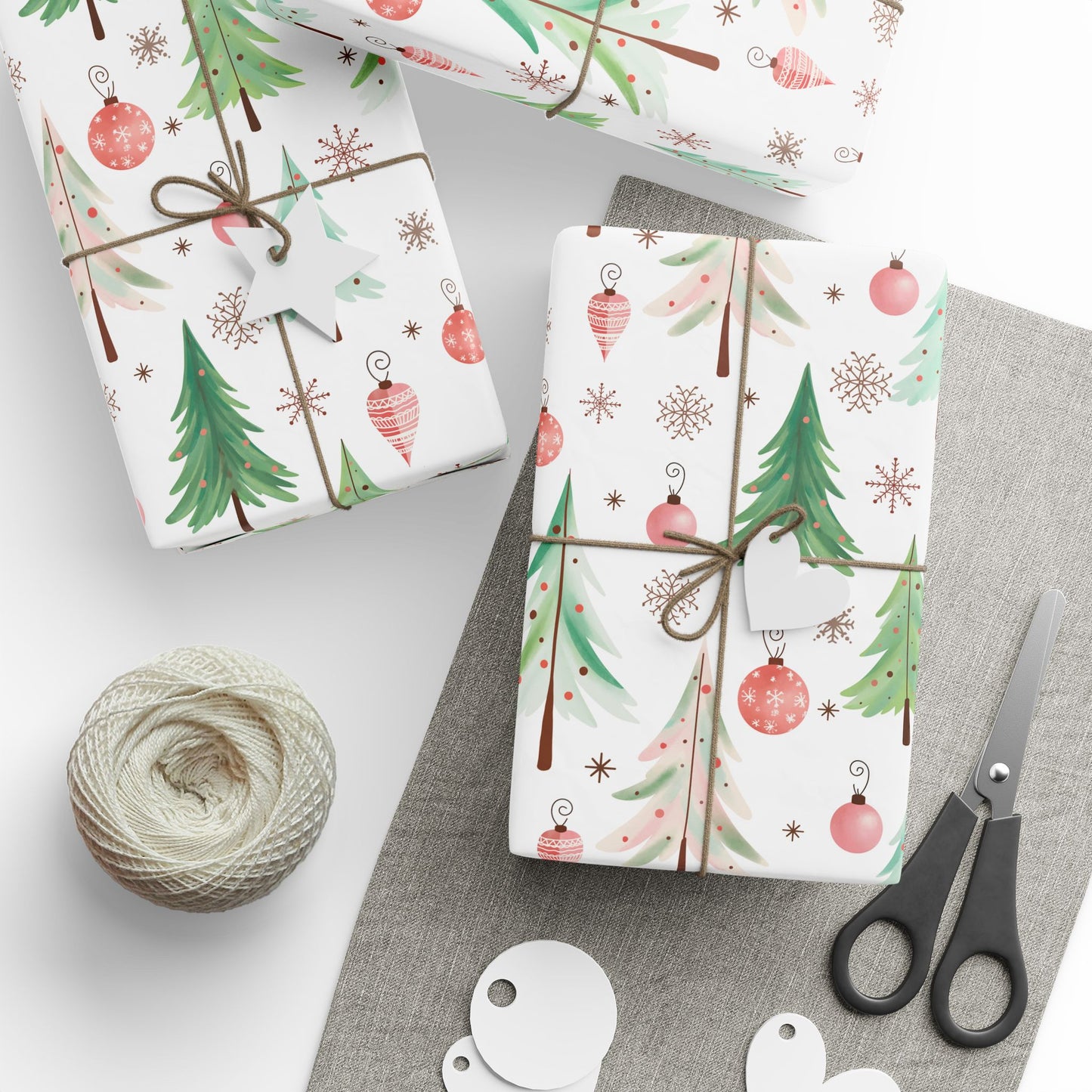 Christmas Wrapping Paper, Festive Tree and Ornaments Design, Gift Wrap Roll for Presents, Xmas Seasonal Decor, Winter Wrapping