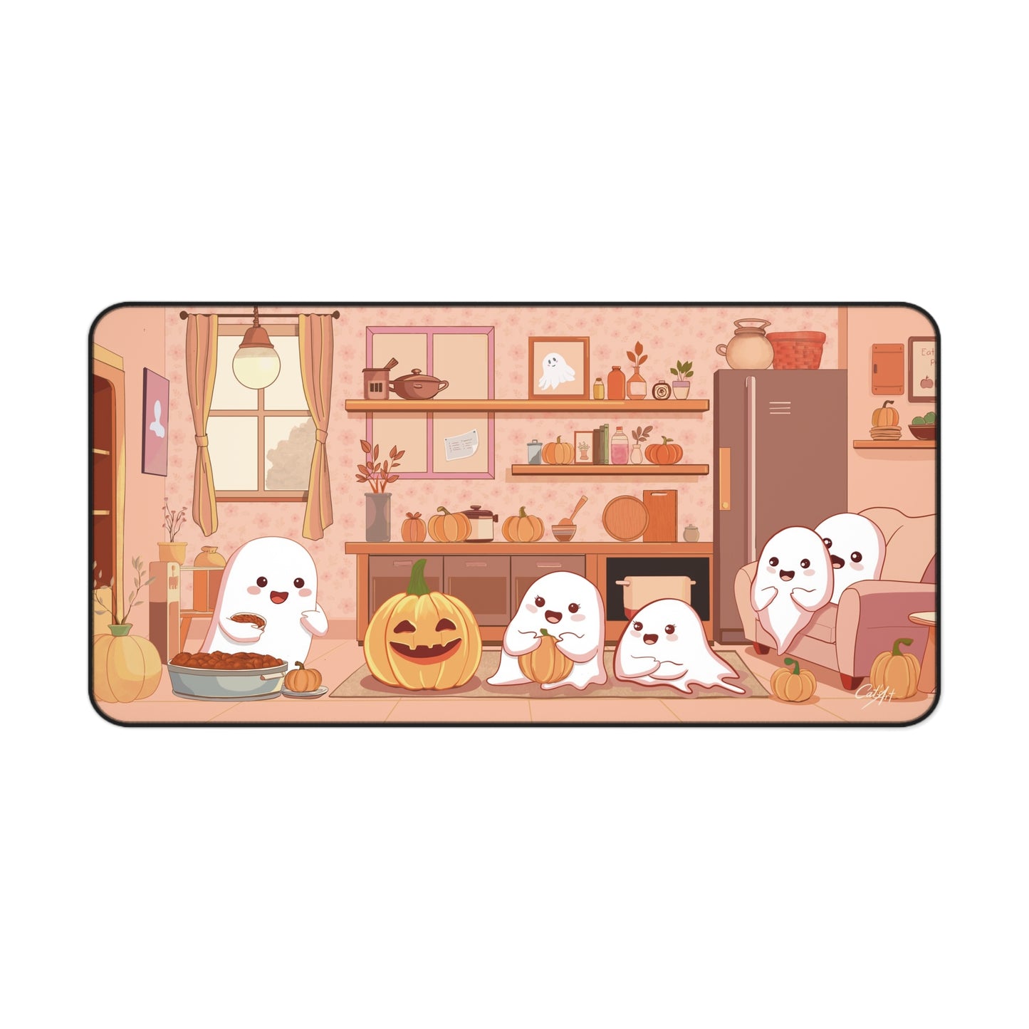 Autumn Halloween Desk Mat, Aesthetic Fall Desk Mat, Halloween Mouse Pad, Ghosts Mouse Mat