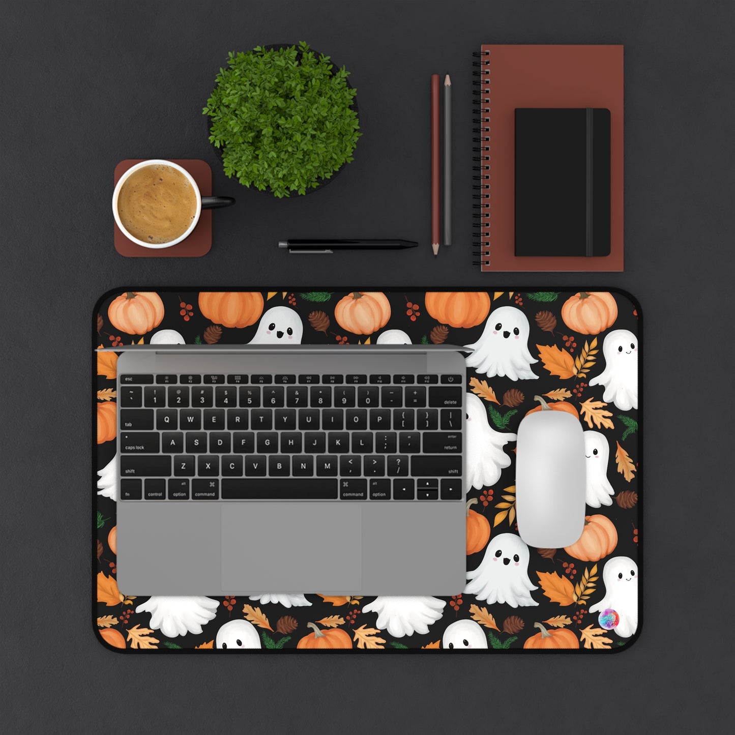 Halloween Mouse Pad, Pumpkin Fall Leaves Cute Ghosts Desk Mat, Office Decor, Gaming Mat, Computer Accessories, Halloween Decor, Autumn Mouse