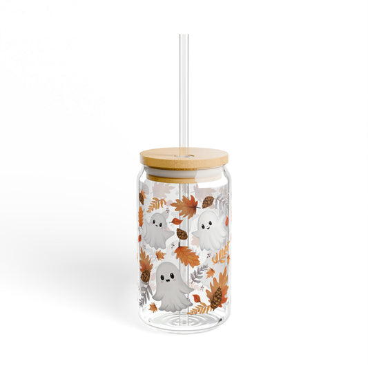 Autumn Sipper Glass, Fall Tumbler Mug with Lid and Straw, Seasonal Drinkware, Thanksgiving Gift, Harvest Party Decor, Pumpkin Spice Latte