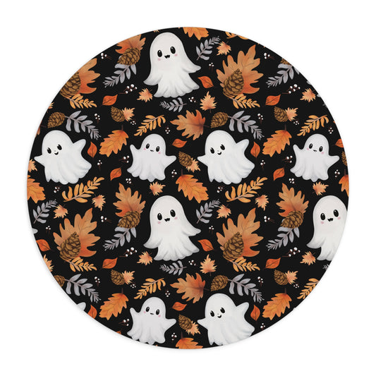 Ghost and Autumn Leaves Halloween Mouse Pad