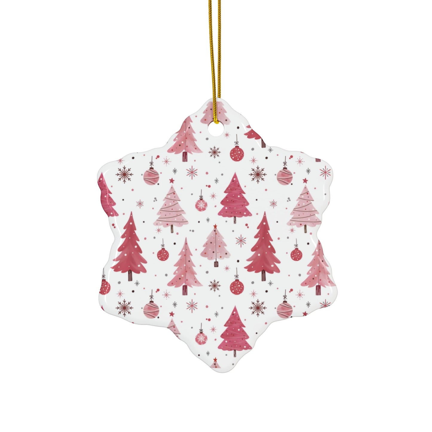 Christmas Ceramic Ornaments, Pink Theme Christmas Tree Ornaments, 2-Sided Print, Christmas Decor, Holiday Decoration