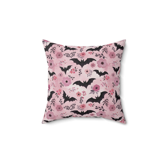 Halloween Bats and Florals Spun Polyester Square Pillow