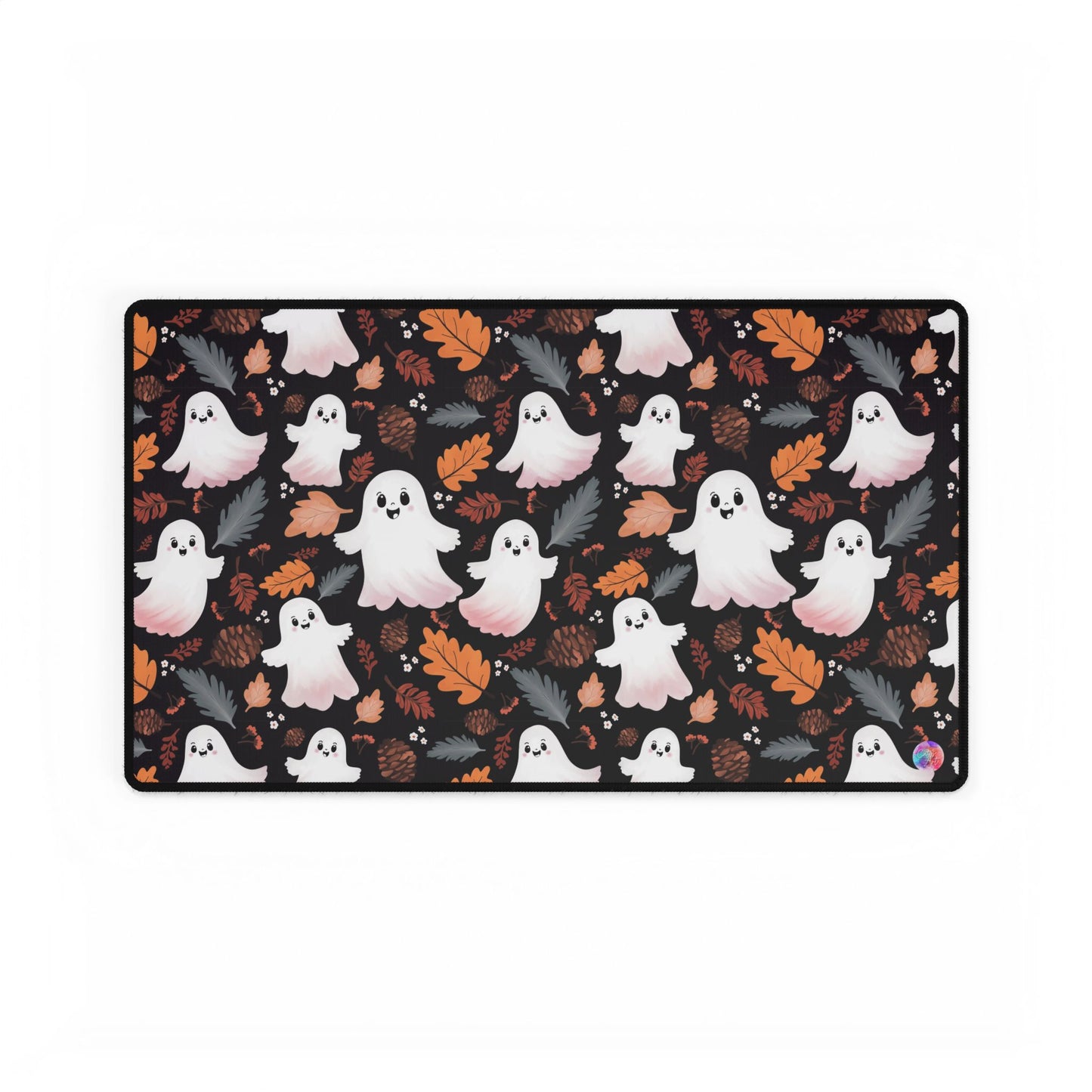 Mouse Pad, Fall Halloween Desk Mat with Autumn Leaves and Cute Happy Ghosts, Seasonal Office Decor, Autumn Desk Pad, Halloween Mousepad,