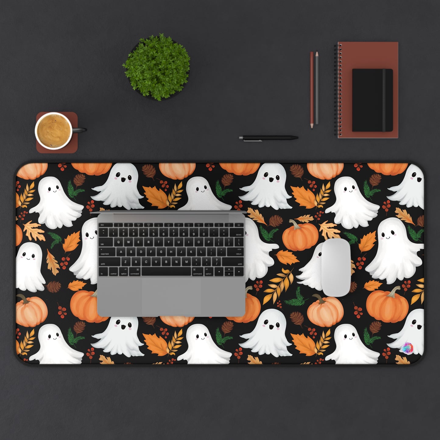 Halloween Mouse Pad, Pumpkin Fall Leaves Cute Ghosts Desk Mat, Office Decor, Gaming Mat, Computer Accessories, Halloween Decor, Autumn Mouse