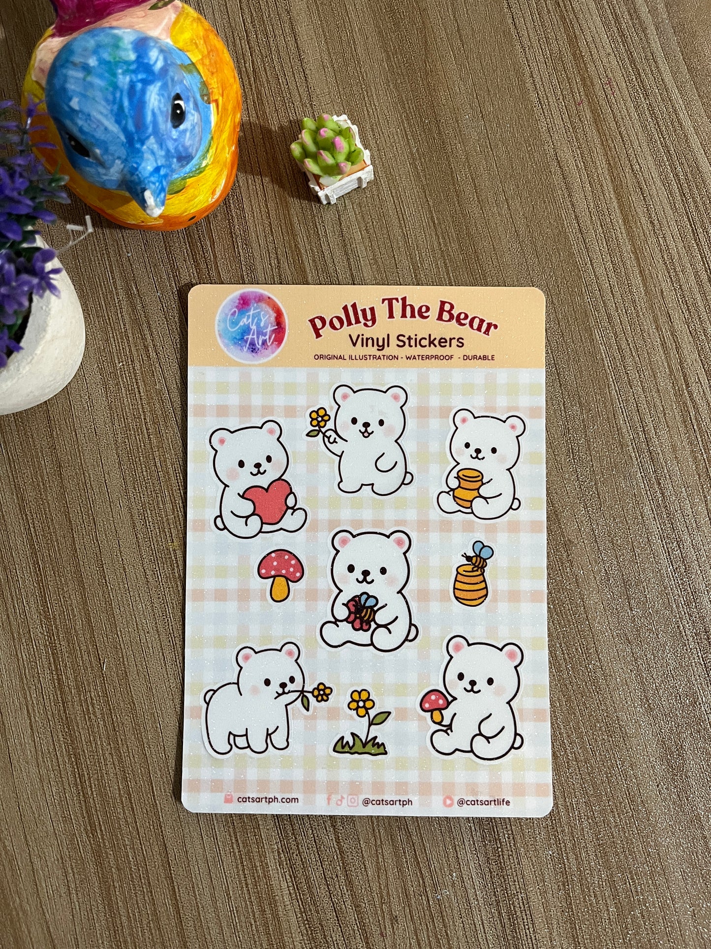 Polly the Bear Vinyl Sticker Sheet – Glossy, Matte & Glitter Options | 18 Kiss-Cut Stickers