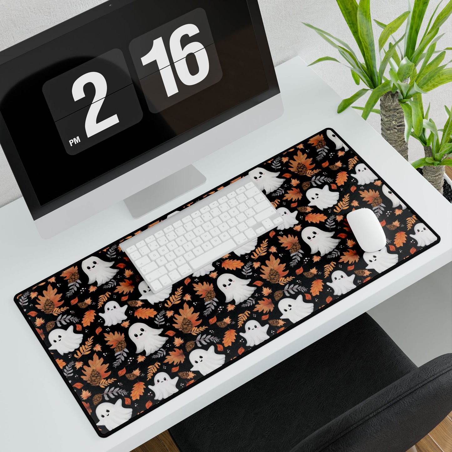 Ghost and Autumn Leaves Halloween Desk Mat , Autumn Desk Mat