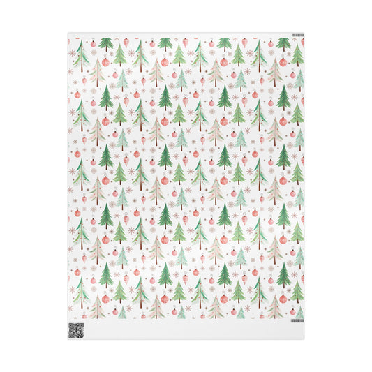 Christmas Wrapping Paper, Festive Tree and Ornaments Design, Gift Wrap Roll for Presents, Xmas Seasonal Decor, Winter Wrapping