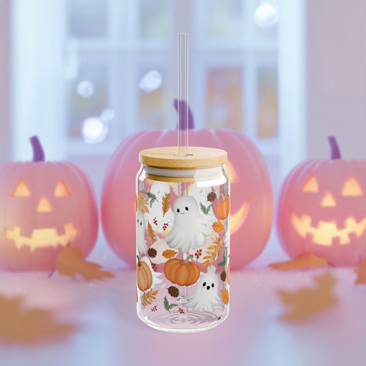 Halloween Ghost Sipper Glass, Cute Autumn Leaves Cup, Halloween Party Favor, Ghost Lover Gift, Autumn Home Decor, Fall Kitchenware