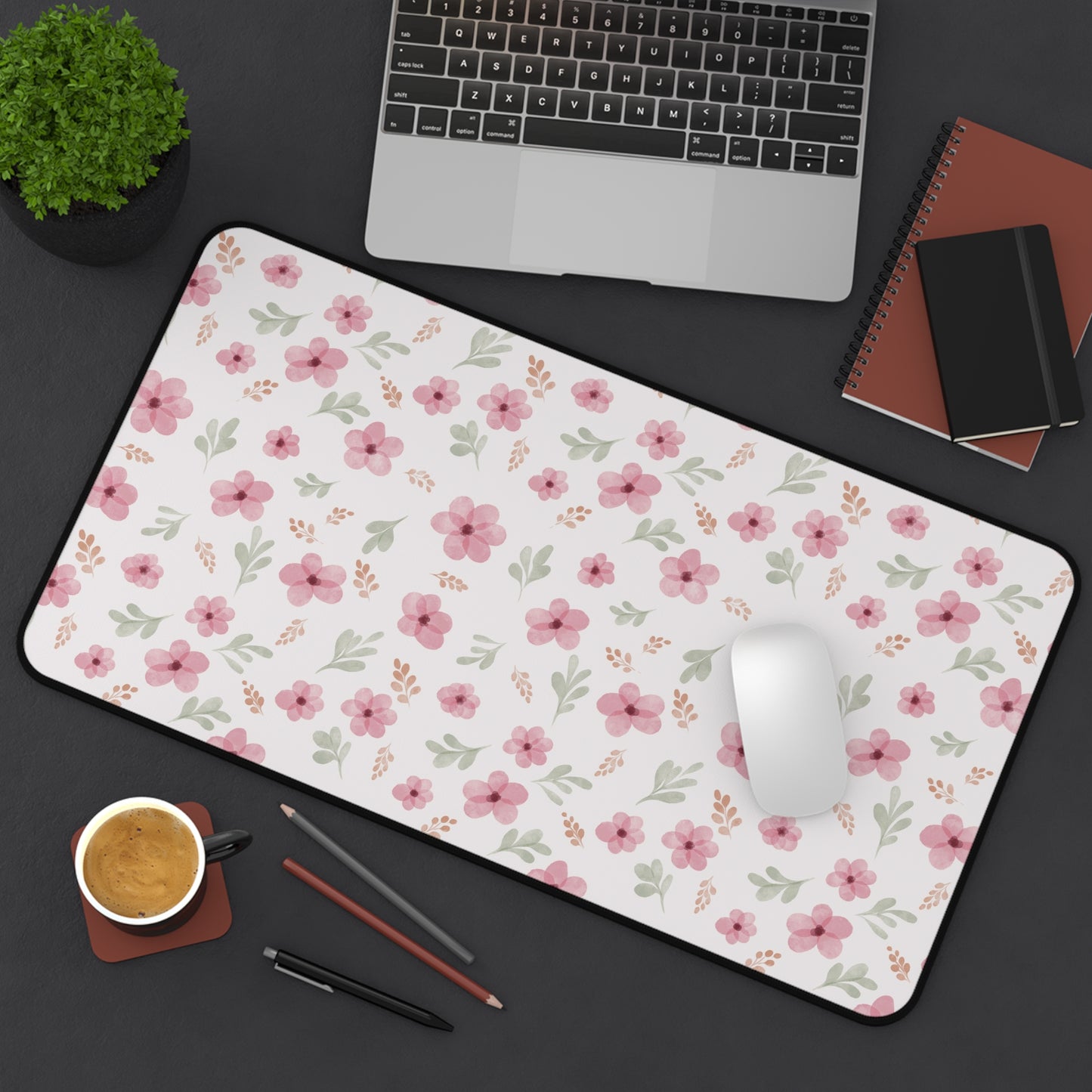 Pastel Desk Mat, Floral Mouse Pad, Pink Floral Desk Mat, Floral Pattern Desk Mat