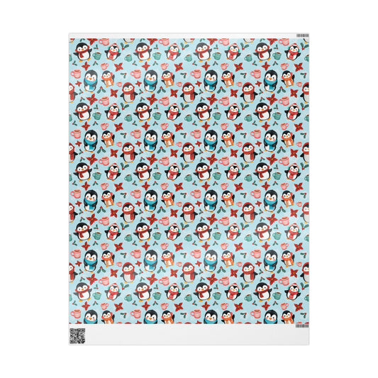 Christmas Wrapping Papers, Penguins and Snowflakes Gift Wrap, Holiday Gift Packaging, Festive Gift Wrap, Wrapping Paper Sheets, Cute