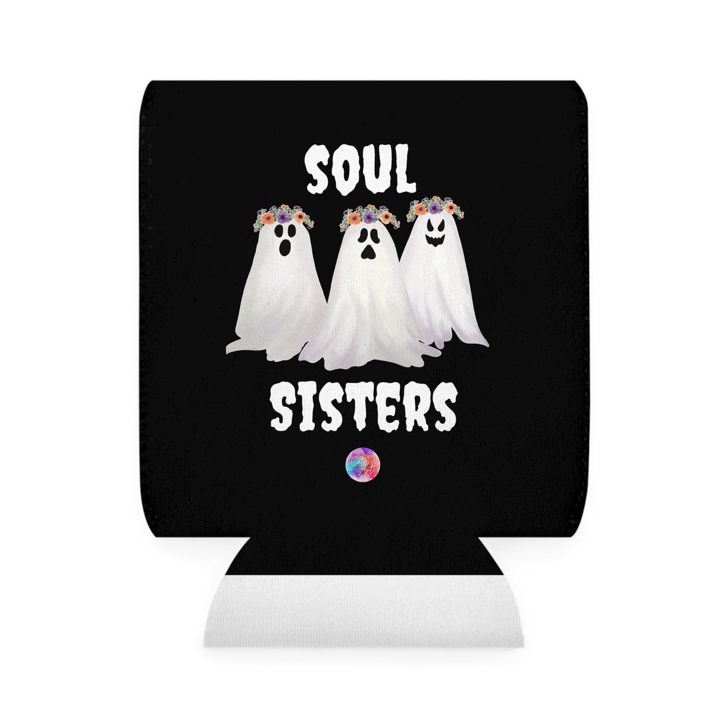 Soul Sisters Can Cooler Sleeve - Ghost Floral Drink Holder, Beer Hugger, Beverage Insulator, Wedding Favor, Bachelorette Party Gift