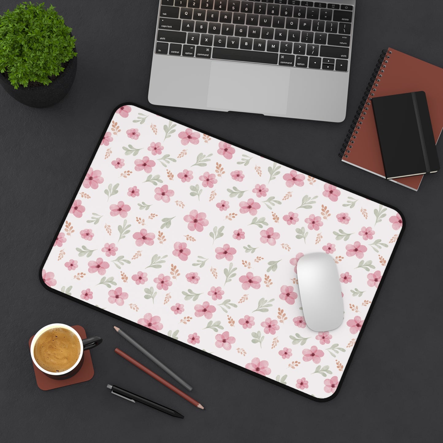 Pastel Desk Mat, Floral Mouse Pad, Pink Floral Desk Mat, Floral Pattern Desk Mat