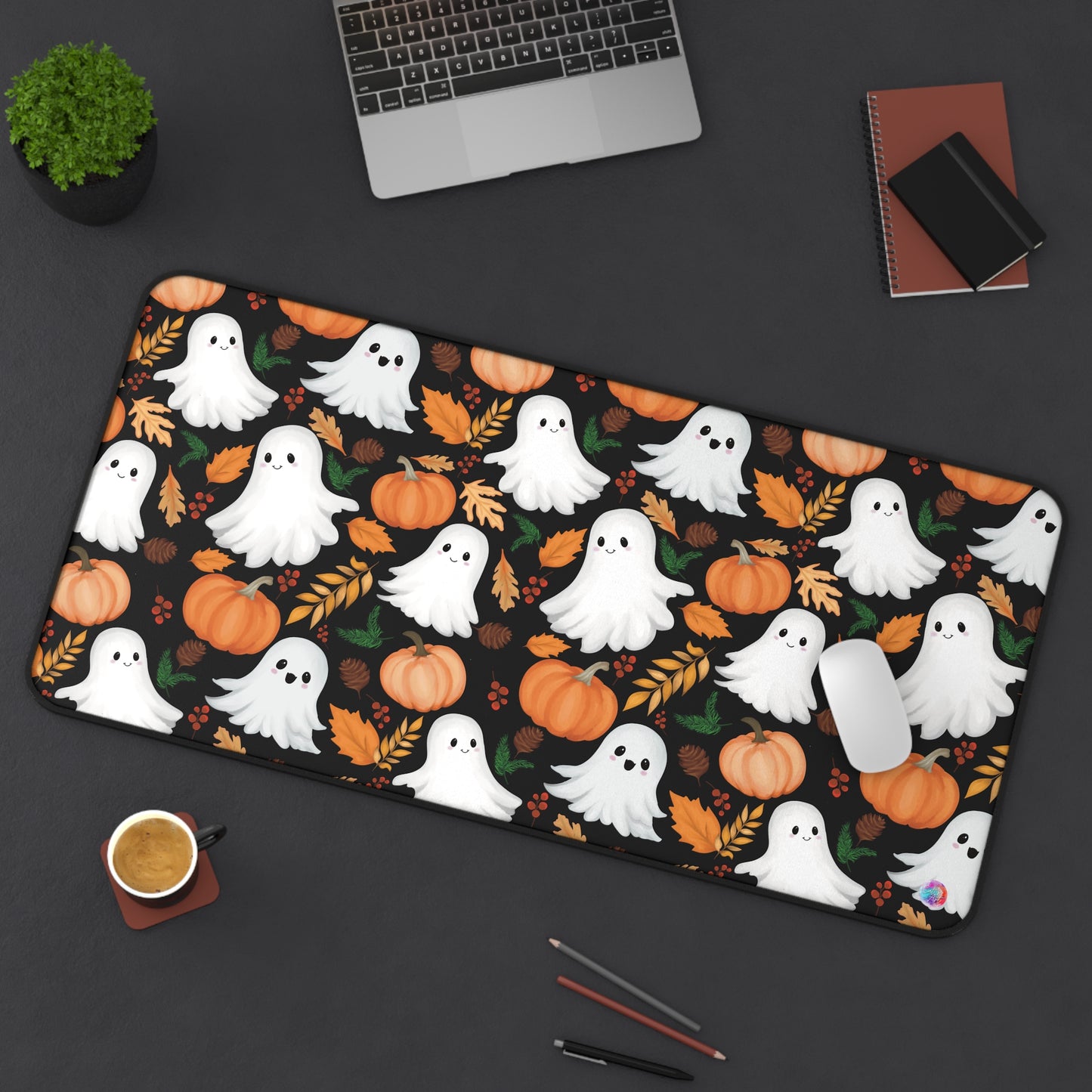 Halloween Mouse Pad, Pumpkin Fall Leaves Cute Ghosts Desk Mat, Office Decor, Gaming Mat, Computer Accessories, Halloween Decor, Autumn Mouse