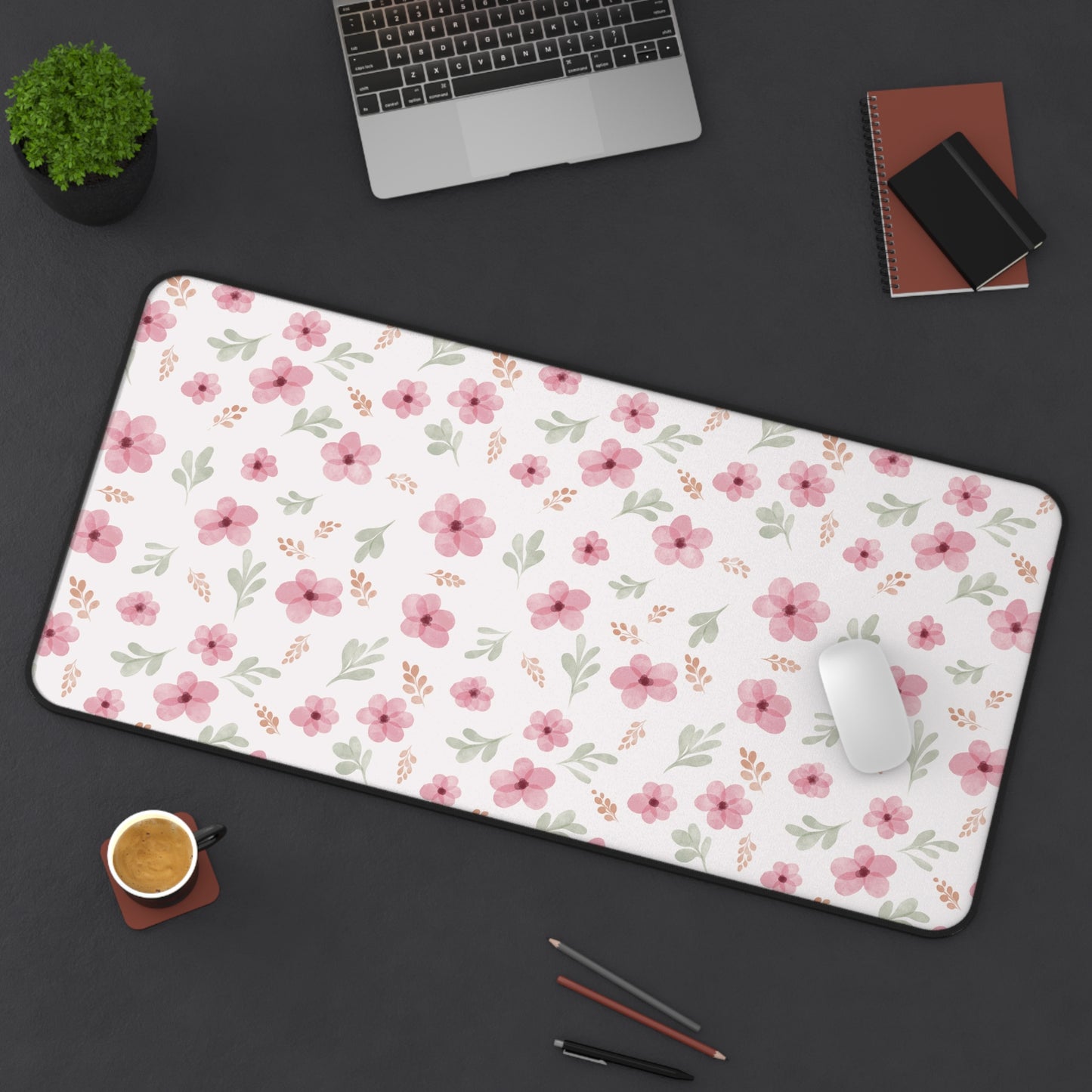 Pastel Desk Mat, Floral Mouse Pad, Pink Floral Desk Mat, Floral Pattern Desk Mat