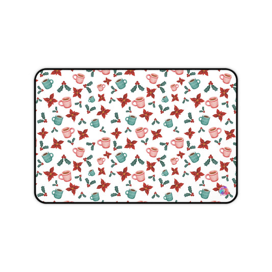 Christmas Desk Mat, Holiday Office Decor, Aesthetic Mousepad, Winter Mouse Pad, Xmas Poinsettia Table Mat