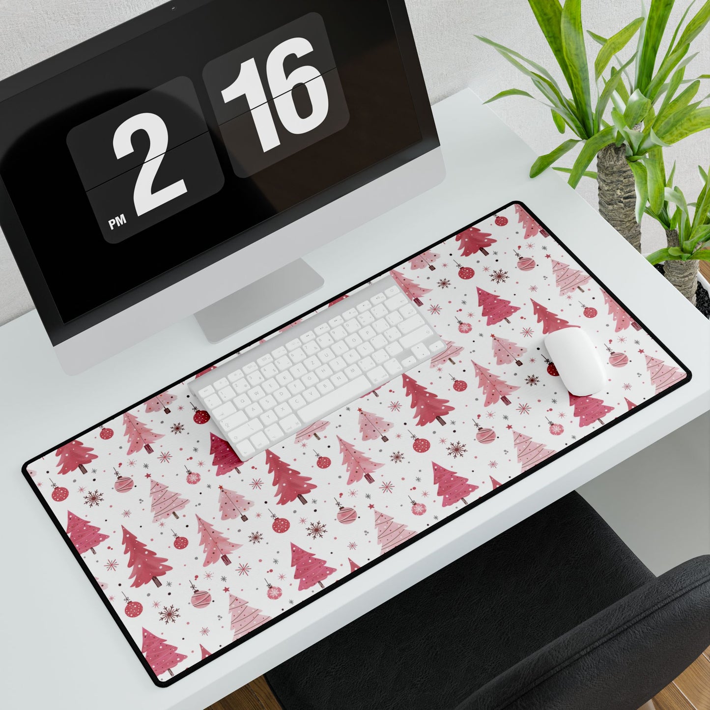 Christmas Tree Desk Mats, Pink Theme Mouse Pad, Holiday Office Decor, Festive Desk Accessories, Cute Desk Mat