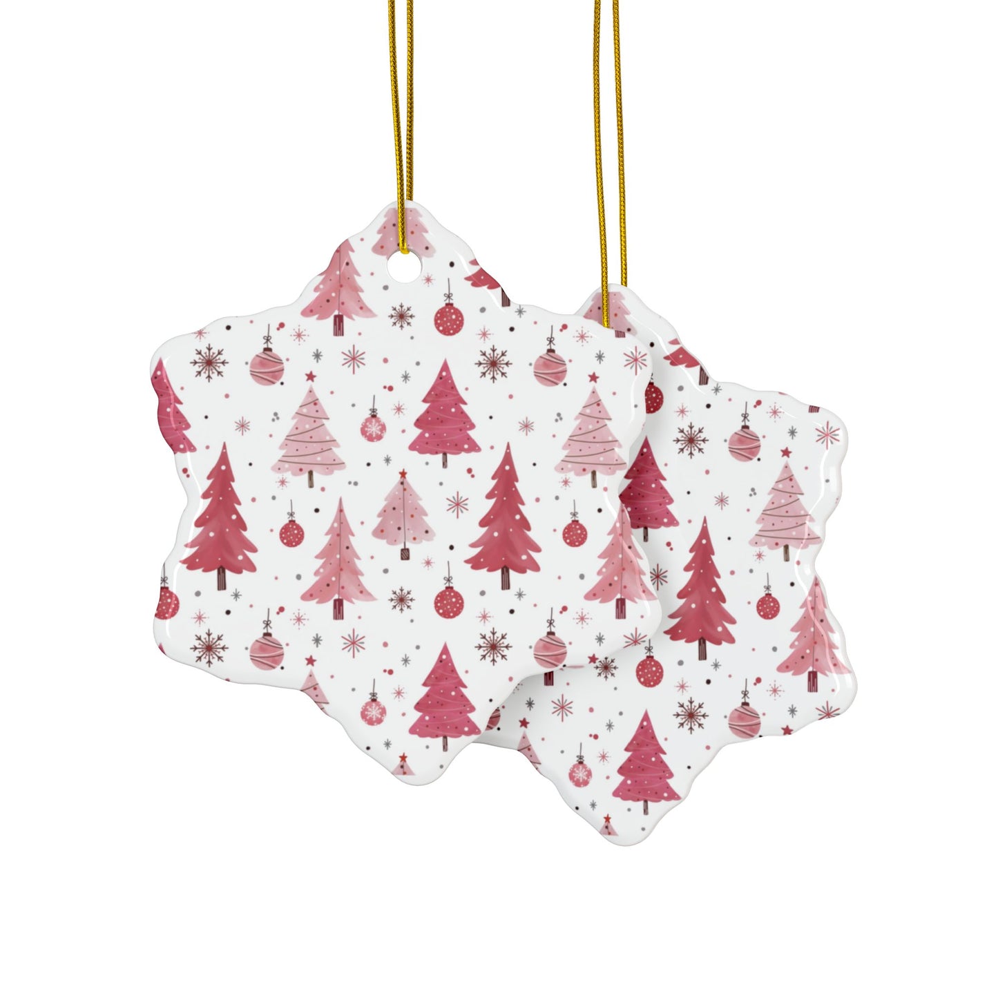 Christmas Ceramic Ornaments, Pink Theme Christmas Tree Ornaments, 2-Sided Print, Christmas Decor, Holiday Decoration