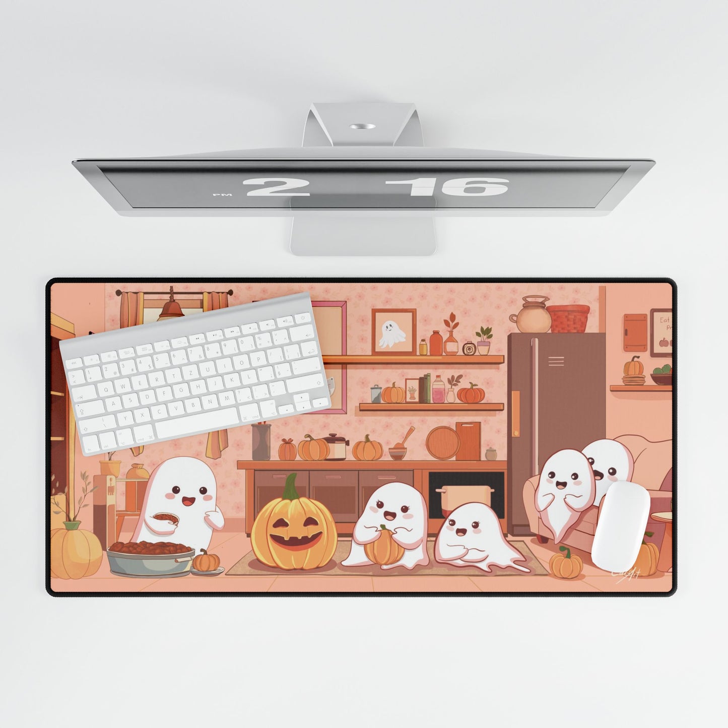 Autumn Halloween Desk Mat, Aesthetic Fall Desk Mat, Halloween Mouse Pad, Ghosts Mouse Mat