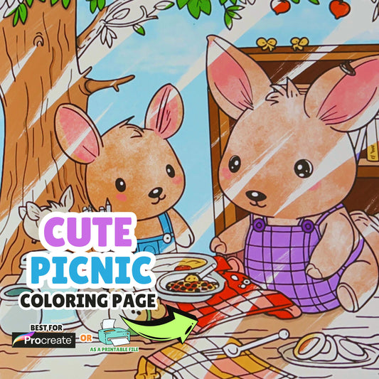 Cute Picnic Scene Coloring Page
