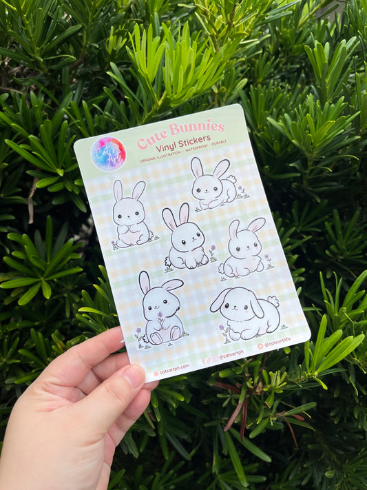 Cute Bunnies Vinyl Sticker Sheet – Glossy, Matte & Glitter Options | 18 Kiss-Cut Stickers