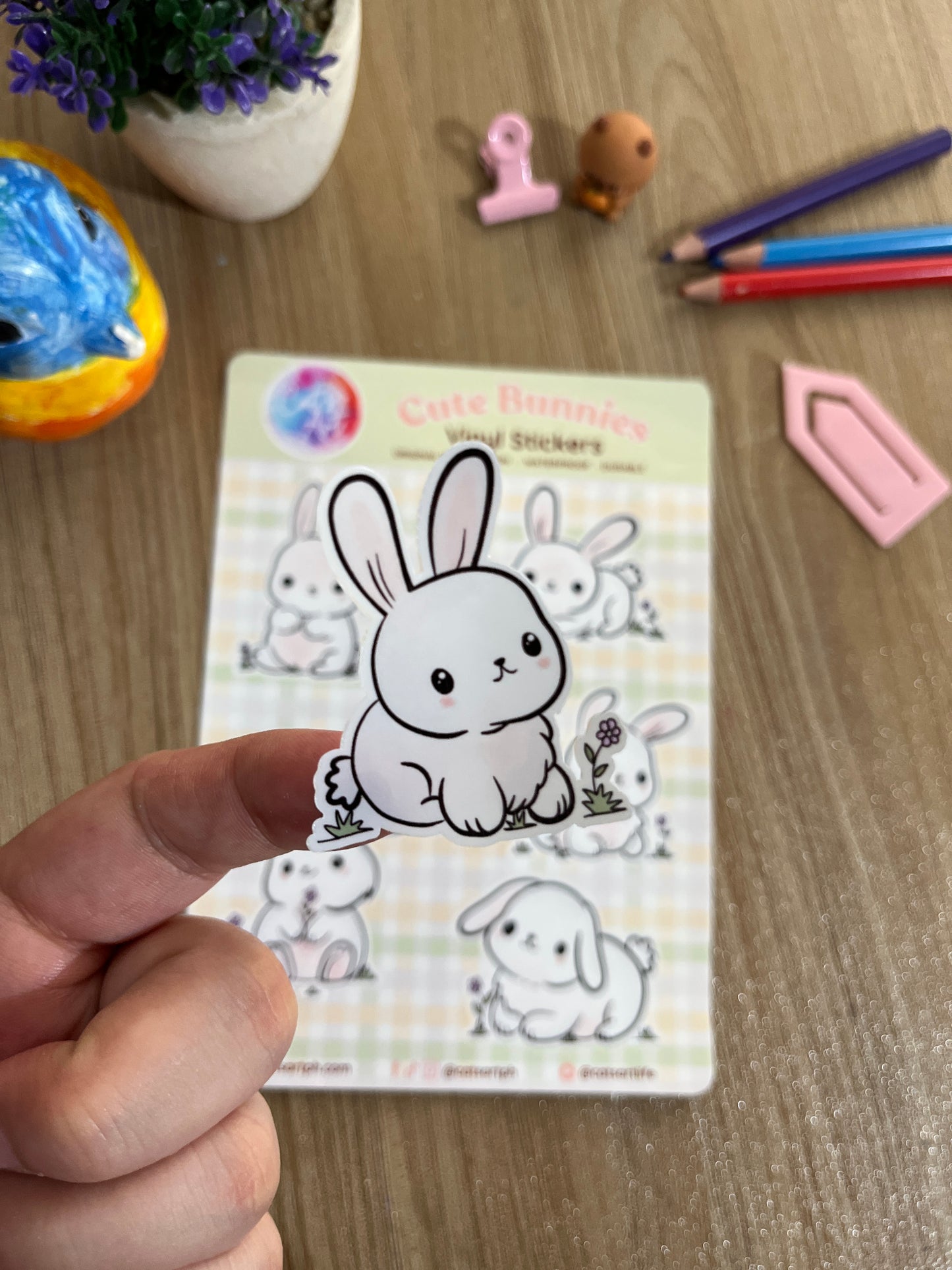 Cute Bunnies Vinyl Sticker Sheet – Glossy, Matte & Glitter Options | 18 Kiss-Cut Stickers