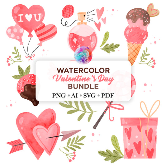 Watercolor Valentine's Day SVG & PNG Bundle