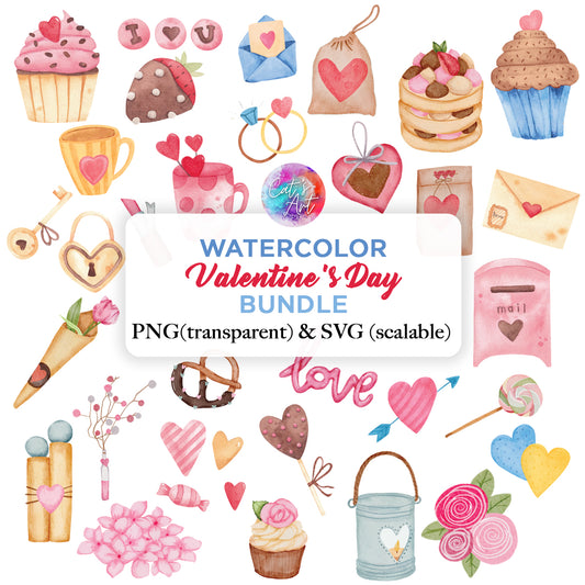 Valentine's Day SVG & PNG Bundle, Watercolor POD Designs